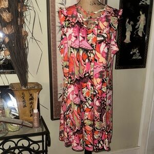 Ava & Grace Vibrant Floral Midi Dress - Pink, Orange, Black